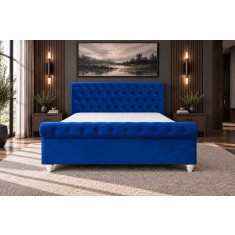 Pat Silver 180x200 cm Tapitat Catifea Albastru Somiera Inclusa (cod AF 3409-40)