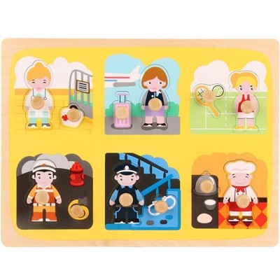 Puzzle Montessori din Lemn pentru Copii, Cyrax, 3D, 0-3 Ani, Model Profesii, Educativ, Intuitiv, Creativ, 6 Piese, Multicolor foto