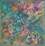 Pictură originală ulei pe p&acirc;nză &bdquo;Explozie de flori&rdquo; 20x20 cm, pe șasiu. Certificat cu semnătura și ștampila artistului