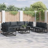 VidaXL Set de canapele pentru grădină cu pernă 9 pcs Negru Aluminiu 3378853