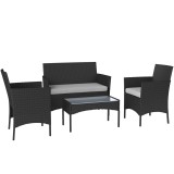 Outsunny Set mobilier de grădină exterior 4 persoane din rășină &icirc;mpletită cu canapele și măsuță din sticlă securizată perne incluse gri | Aosom Romani