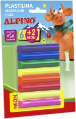 Plastilina Standard, 6 + 2 Neon X 12 Gr./blister, Alpino - 8 Culori Asortate foto