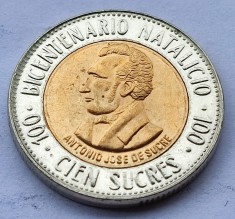 387. Moneda Ecuador 100 sucres 1995 (Bicentennial of Birth of Antonio Jos&eacute; de Sucre)
