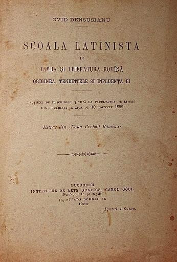 SCOALA LATINISTA IN LIMBA SI LITERATURA ROMANA, 1900