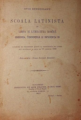 SCOALA LATINISTA IN LIMBA SI LITERATURA ROMANA, 1900