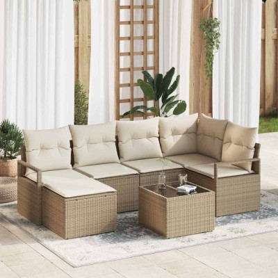 vidaXL Set de canapele pentru grădină 7 pcs Bej Rattan poli 3346461 foto