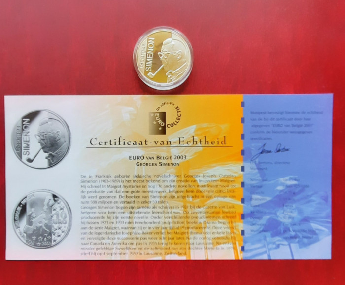Moneda de argint - 10 Euro 2003, &quot;Georges Simenon&quot; Belgia - G 4202