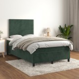 Cumpara ieftin Gossi pat box spring cu saltea, verde inchis, 120x200 cm, catifea