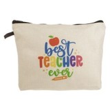 Portfard Bej cu Fermoar și Mesaj Best Teacher Ever, 26x5x18cm, CMCLASS