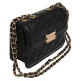 Posetă Crossbody Neagră cu Model Romburi și Lanț Auriu, 17x6x13cm, CMCLASS