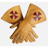M?nu?i Cavalerii Templieri cu Man?et? &ndash; Piele Moale &ndash; Galbene cu Simbol Ro?u