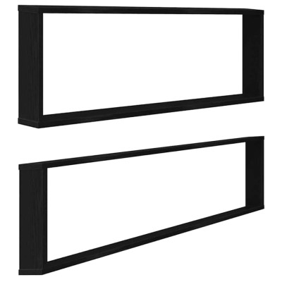 Rafturi cub de perete 2 buc Stejar negru Lemn prelucrat foto