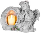 Decor funerar cu inger rugator si lumanare LED, 28x13x21,5 cm