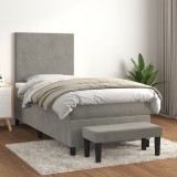 VidaXL Pat box spring cu saltea, gri deschis, 100x200 cm, catifea 3137707