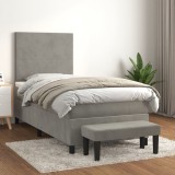 VidaXL Pat box spring cu saltea, gri deschis, 100x200 cm, catifea