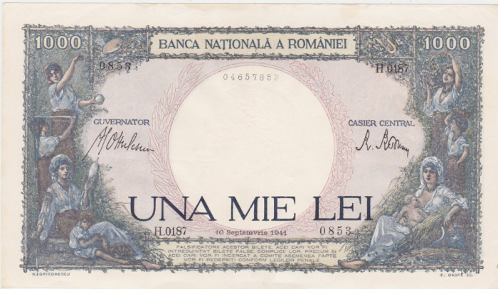 ROMANIA 1000 lei 1941 XF+