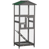 PawHut Colivie pentru Păsări din Lemn și Plasă Metalică cu 2 Uși și Tavă Detașabilă, 68x63x165 cm, Gri Deschis | Aosom Romania