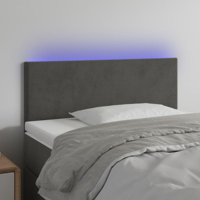 vidaXL Tăblie de pat cu LED, gri &icirc;nchis, 90x5x78/88 cm, catifea 3121369