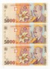 Bancnote Romania 5000 Lei 1988, Serii Consecutive, UNC - 3 Bucati