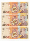 Bancnote Romania 5000 Lei 1988, Serii Consecutive, UNC - 3 Bucati