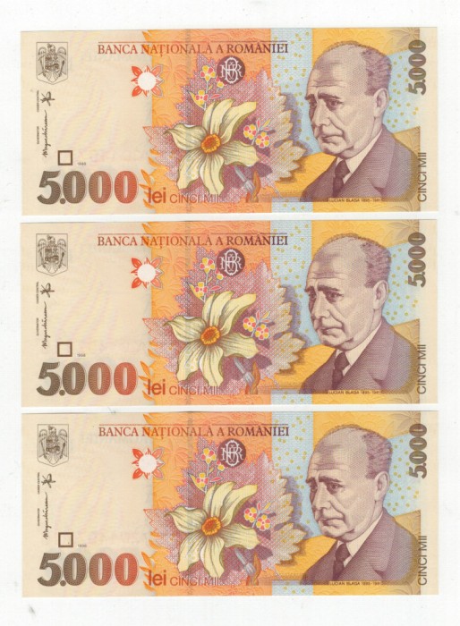 Bancnote Romania - 3 bancnote 5000 lei 1988 - serii consecutive- UNC