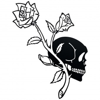 Decoratiune perete Krodesign Skull&amp;amp;Rose, diametru 50 cm, negru foto