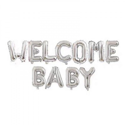 Set baloane din folie metalizata, flippy, figurine litere, model welcome baby, tema aniversare, 40 cm, ambalaj individual, pai inclus, umflare cu aer foto