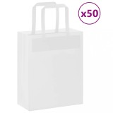 Pungi Hartie Albe 18x8x22 cm, 50 buc, Manere, VidaXL, Sacose Cadou, Cumparaturi, Petrecere, Kraft 80 g/mp, Rezistente 6 kg