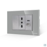 Cumpara ieftin Intrerupator Simplu Cap Scara + Priza Ingusta si USB A+C cu Rama din Sticla LUXION, Standard Italian, 3M
