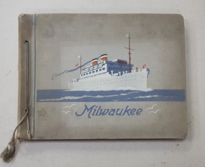 ALBUM CU FOTOGRAFII LIPITE PE CARTON DIN CALATORIILE VASULUI &amp;#039; MILWAUKEE &amp;#039; , PERIOADA INTERBELICA foto