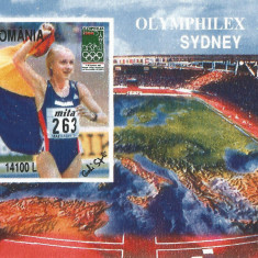 Romania, LP 1524/2000, "Olymphilex" - Sidney 2000, colita nedantelata, MNH