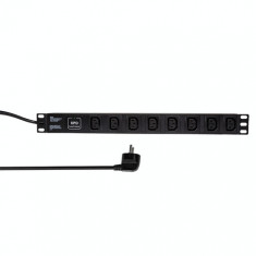 PDU Logilink 1U pentru rack 19 inch PDU8A01, 8 prize IEC, intrare Schuko, max 16 A, protectie supratensiune, 2 m, Negru