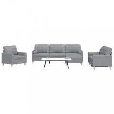 vidaXL Set canapele cu taburet și perne, 4 piese, gri deschis, textil 3278311