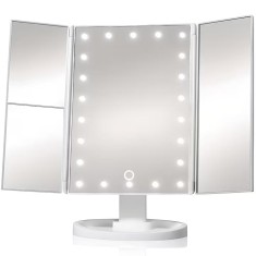 Oglinda pentru machiaj, cu marire 2x 3x, cu 22 de LEDuri, alimentare USB sau cu baterii, rotativa, alb