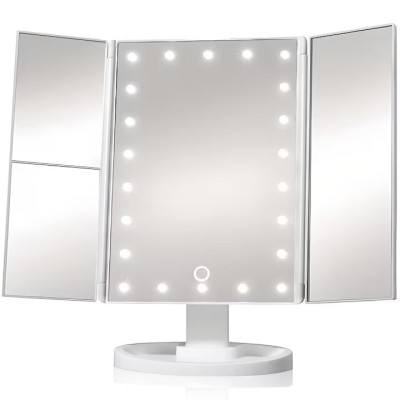 Oglinda pentru machiaj, cu marire 2x 3x, cu 22 de LEDuri, alimentare USB sau cu baterii, rotativa, alb foto