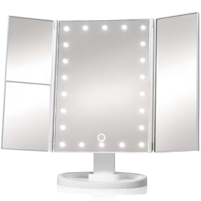 Oglinda pentru machiaj, cu marire 2x 3x, cu 22 de LEDuri, alimentare USB sau cu baterii, rotativa, alb