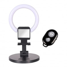 Lampa RingLight cu telecomanda universala Bluetooth, Suport telefon, Tableta, Distanta 10m, Compatibil IOS / Android, Pliabil, 3 moduri lumina, Diamet