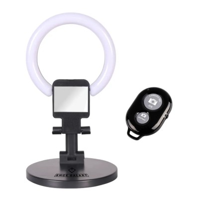 Lampa RingLight cu telecomanda universala Bluetooth, Suport telefon, Tableta, Distanta 10m, Compatibil IOS / Android, Pliabil, 3 moduri lumina, Diamet foto