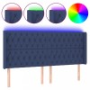 Tablie de pat cu LED, albastru, 203x16x118/128 cm, textil