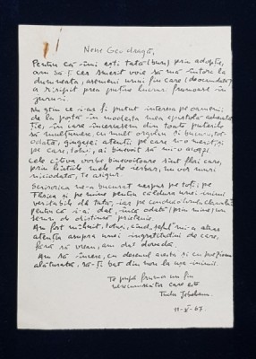 TUDOR JEBELEANU , SCRISOARE CATRE GEO BOGZA , 1967 foto