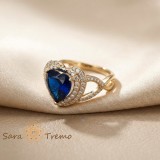 Cumpara ieftin Inel Inima Safirului Regal , Inel placat cu aur 14K cu zirconia albastre si albe