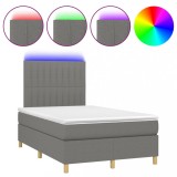 Cumpara ieftin Pat cu arcuri, saltea si LED, gri inchis, 120x200 cm, textil