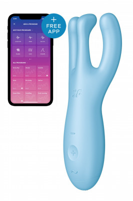 Vibrator Threesome 4 Bluetooth Control, Free App, Silicon, USB, Albastru foto