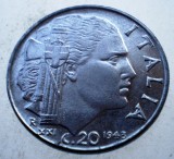 1.809 ITALIA WWII VITTORIO EMANUELE III 20 CENTESIMI 1943 R MAGNETIC, Europa