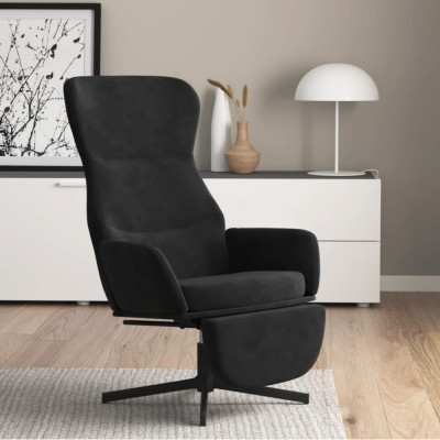 vidaXL Scaun de relaxare cu taburet, negru, catifea foto