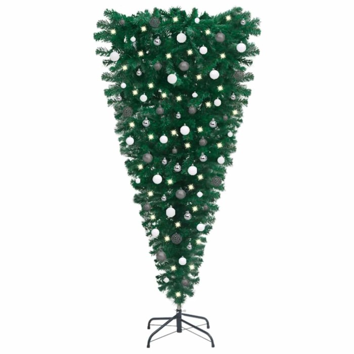 Brad Crăciun artificial pre-iluminat inversat, globuri, 150 cm