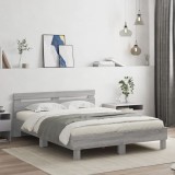 vidaXL Cadru de pat cu tăblie și LED, gri sonoma, 140x190 cm