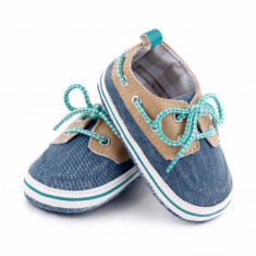 Pantofiori crem cu denim tip mocasini (Marime Disponibila: 3-6 luni (Marimea 18
