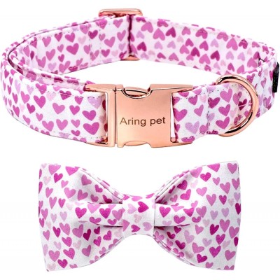 Set 2 piese papion si guler pentru caini Aring Pet, L, lungime reglabila intre 40.6 si 60 cm, latime 3.2 cm, bumbac, metal, alb, rosu foto