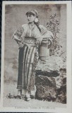 Fotografie tip Carte Postala, Frumoasa Romanca in costum popular, perioada interbelica